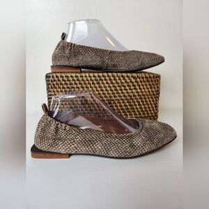 Pedro Anton Snake Print Suede Leather Square Toe Low Heel Ballerina Slip-On Shoe